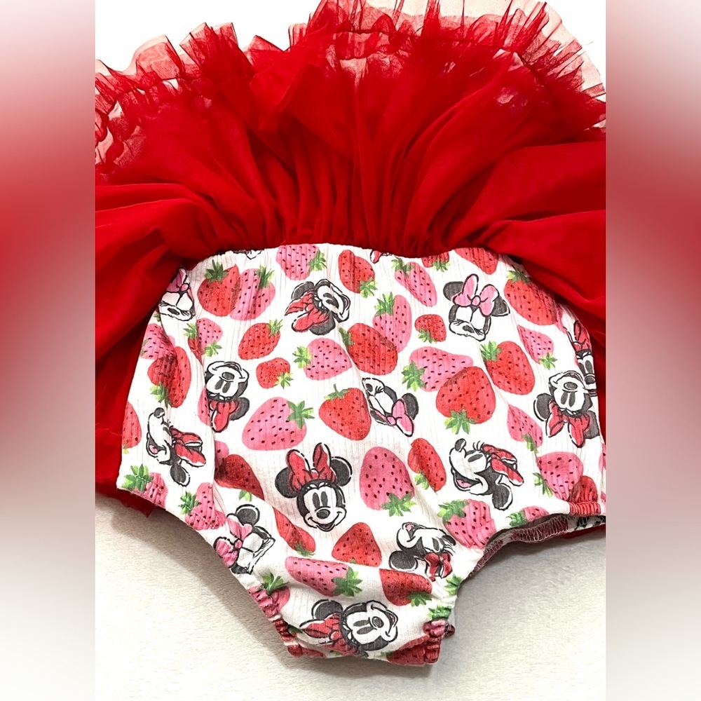 Disney Baby Minnie Mouse White & Pink Knit Fabric Outfit w Red Tulle Skirt Dress - Picture 12 of 13
